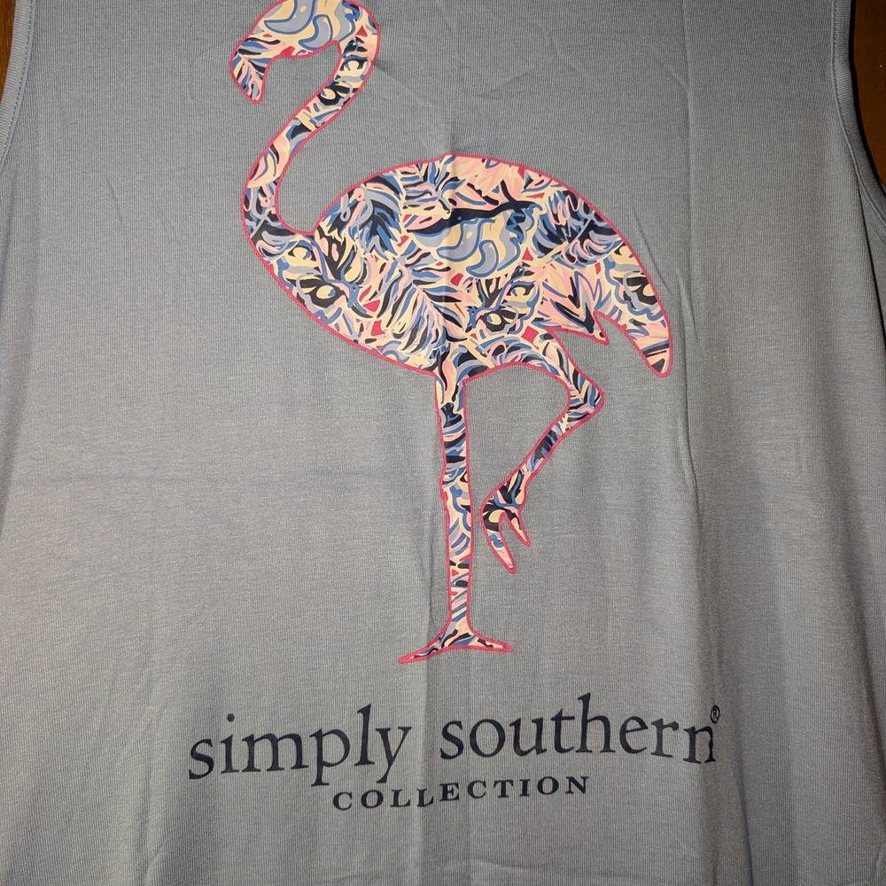 Simply Southern Palm Leaf Pink Flamingo Tank Top NWT - Picture 6 of 9